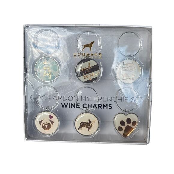 Doghause Pardon My Frenchie Wine or Cocktail Charms Dog Theme Barware NEW - Picture 1 of 5